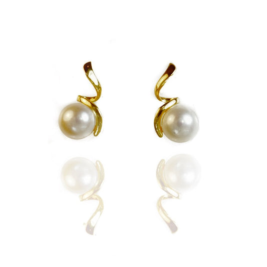 White Freshwater Pearl Swirl Shape Earrings In Sterling Silver