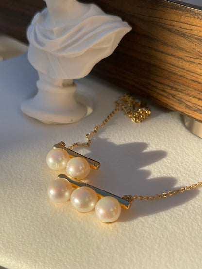 White Freshwater Pearls Balance Beam Necklace