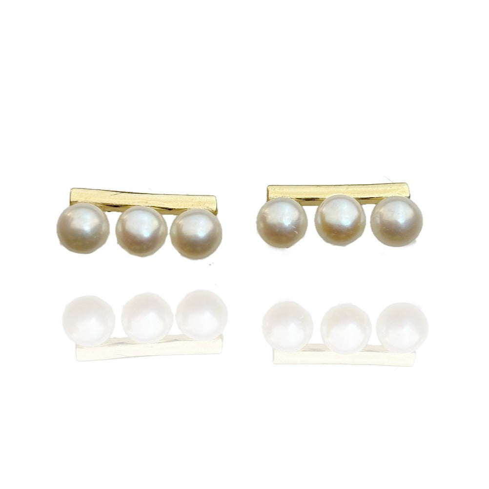 White Freshwater Pearl Balance Beam Earrings In Sterling Silver