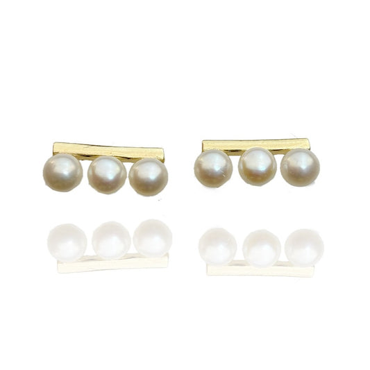 White Freshwater Pearl Balance Beam Earrings In Sterling Silver