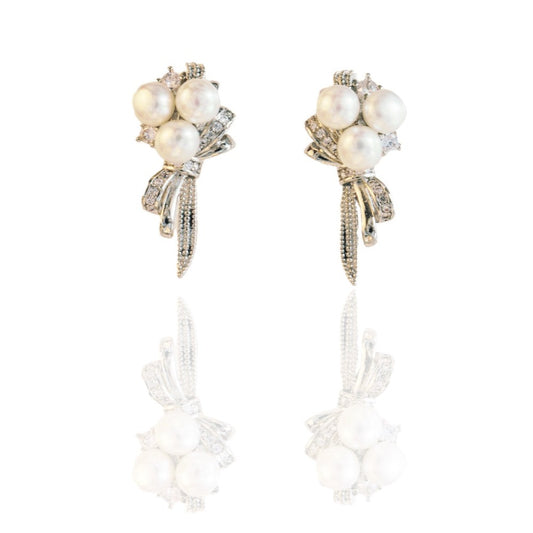 White Freshwater Pearl Bouquet Earrings In Sterling Silver